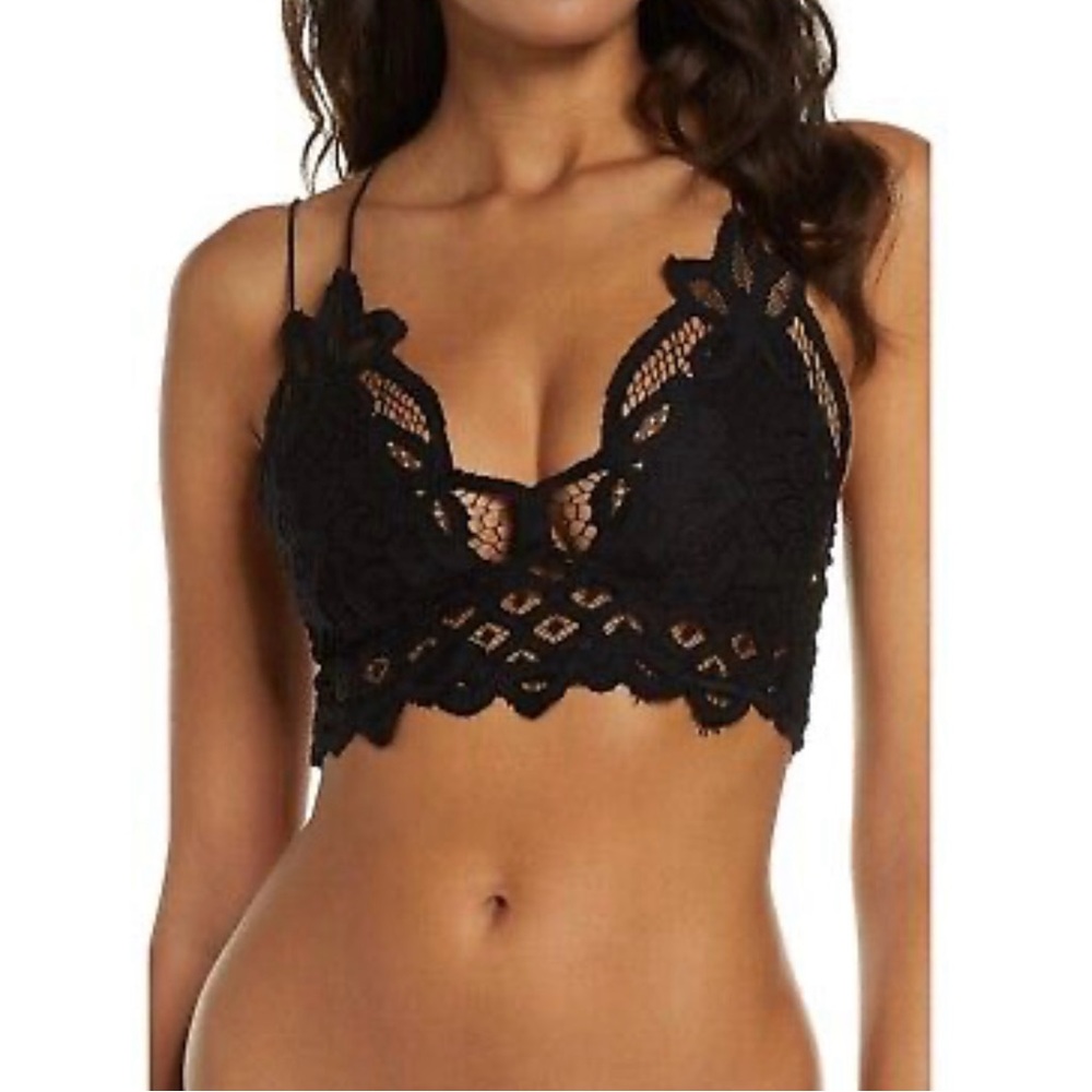 Women’s Sexy Black Crochet Cross Back Adjustable Strap Lace Bralette Sz. S